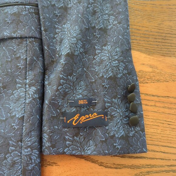Egara Men's Dinner Jacket blue black 40 R Slim Fit Floral Peak Lapel - Picture 11 of 16